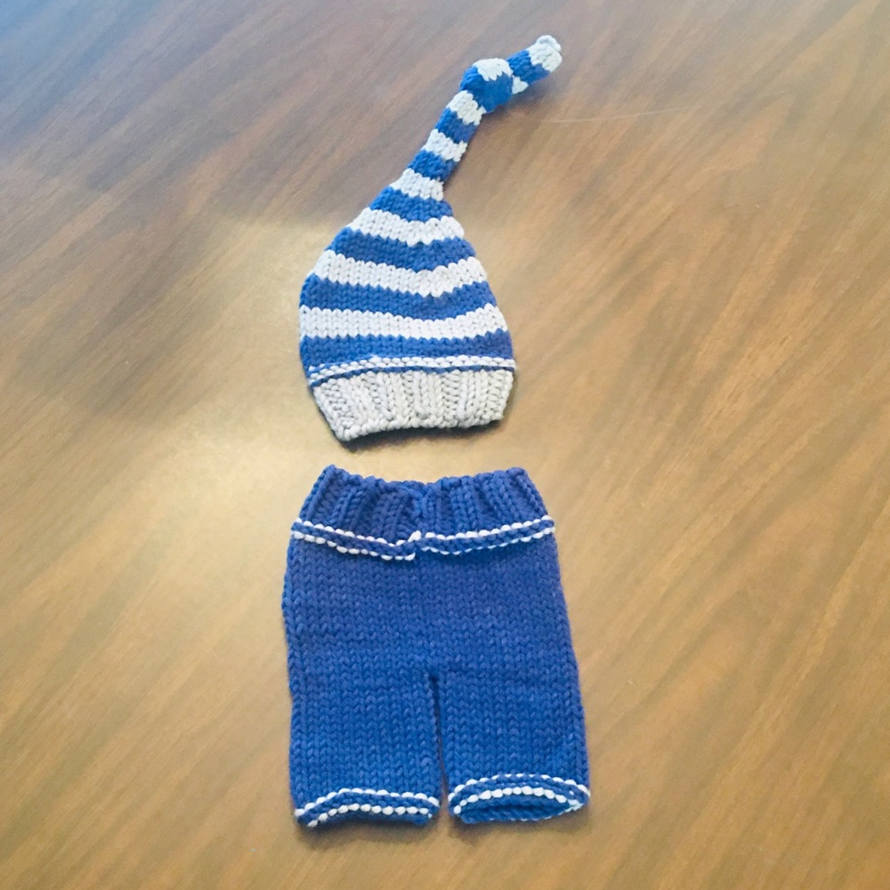 Blue Hat and Pants Knit Newborn Photography Set